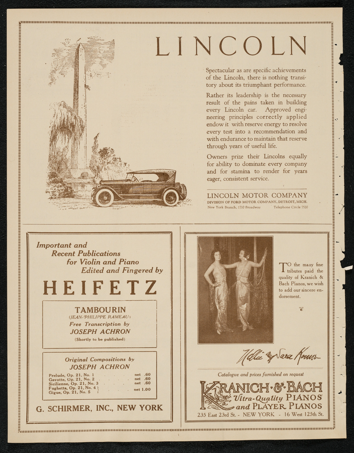 Fritz Kreisler, Violin, March 30, 1924, program page 6