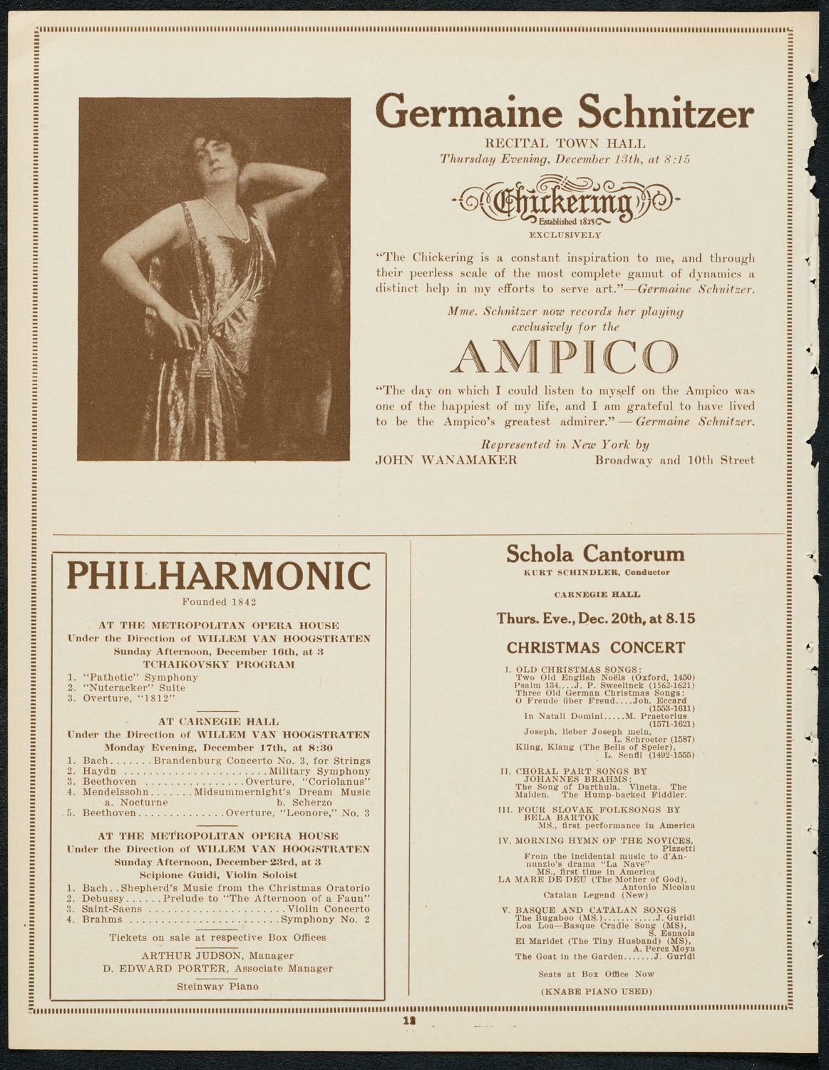 New York Philharmonic, December 13, 1923, program page 12