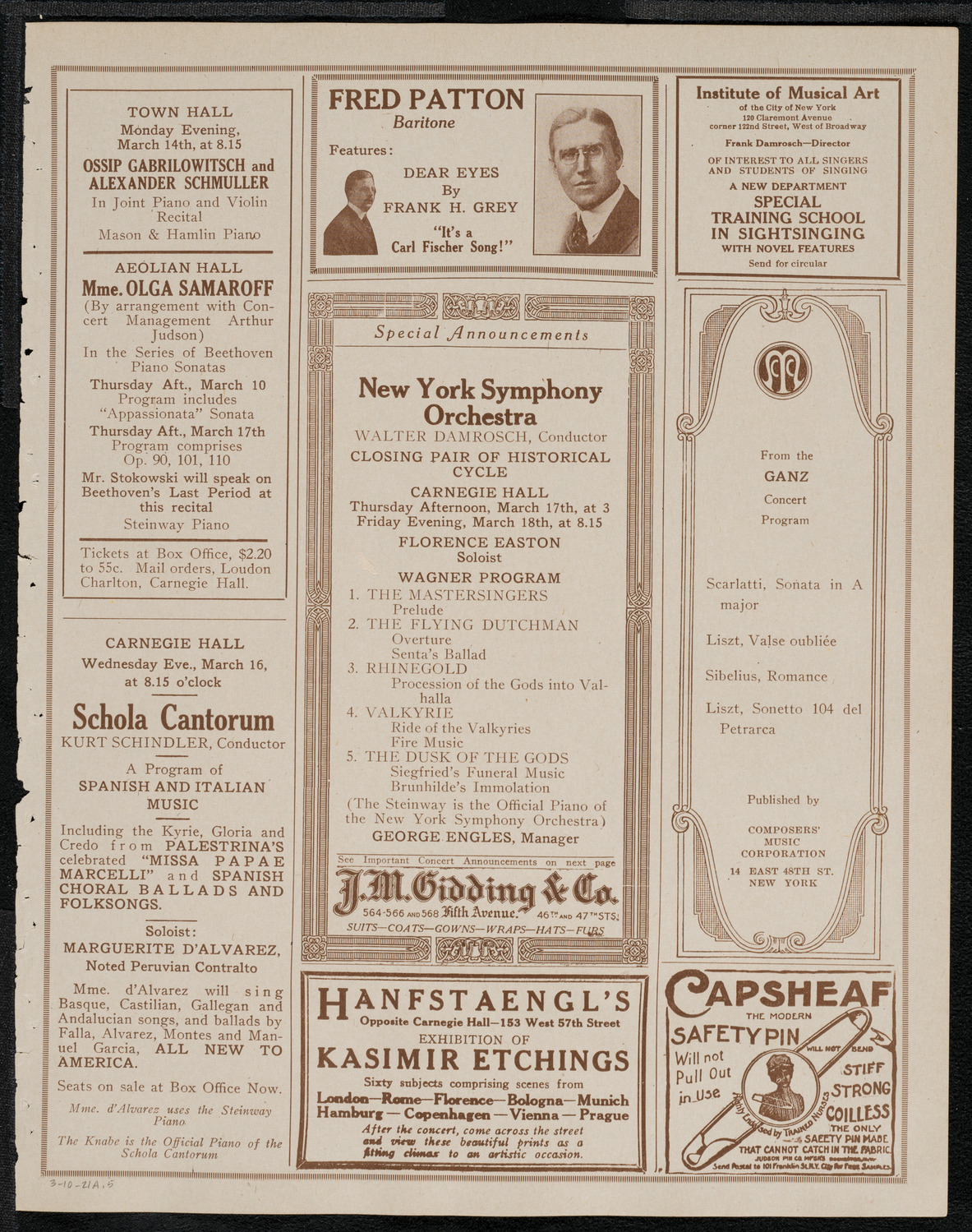 New York Symphony Orchestra, March 10, 1921, program page 9