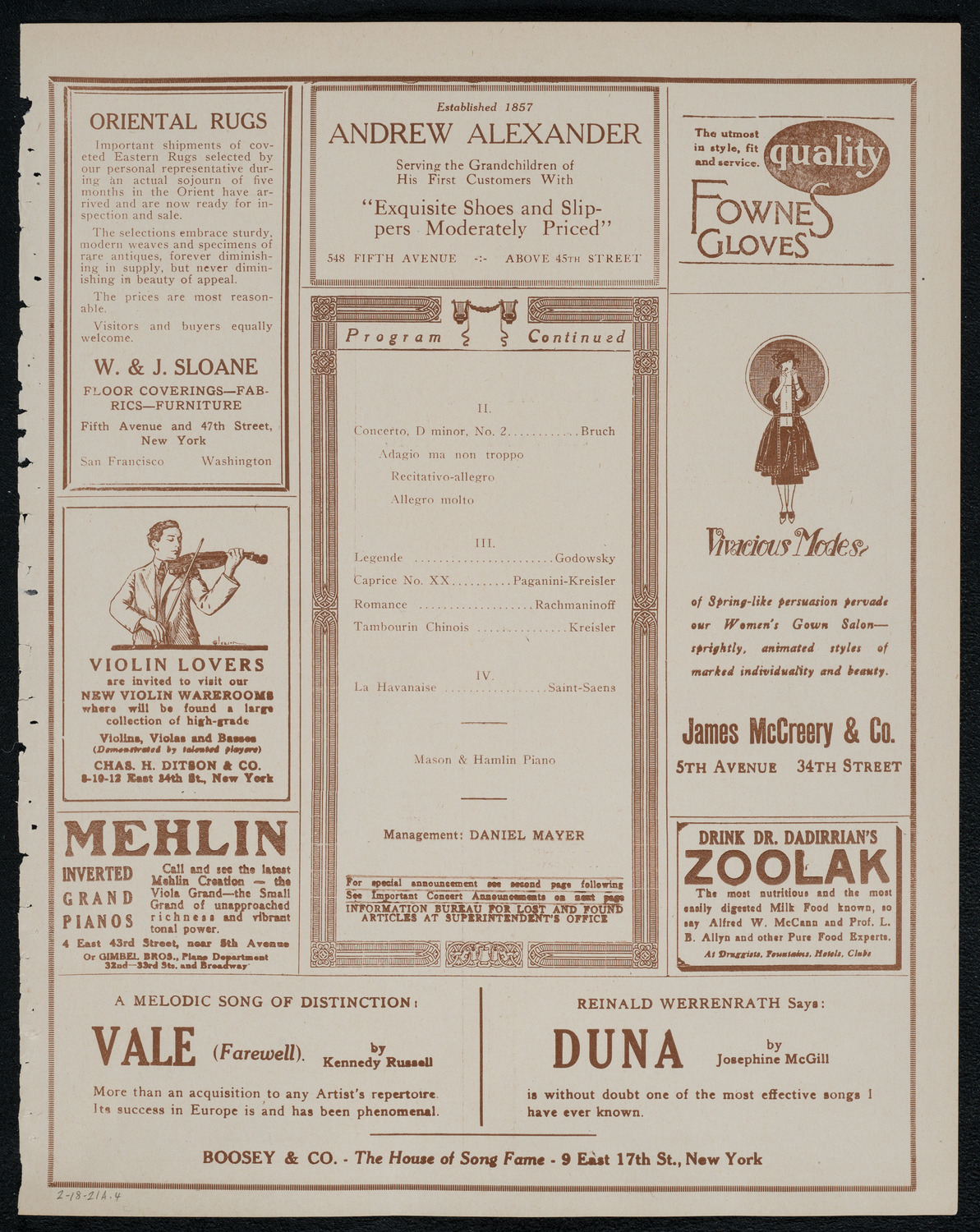 Helen Jeffrey, Violin, February 18, 1921, program page 7
