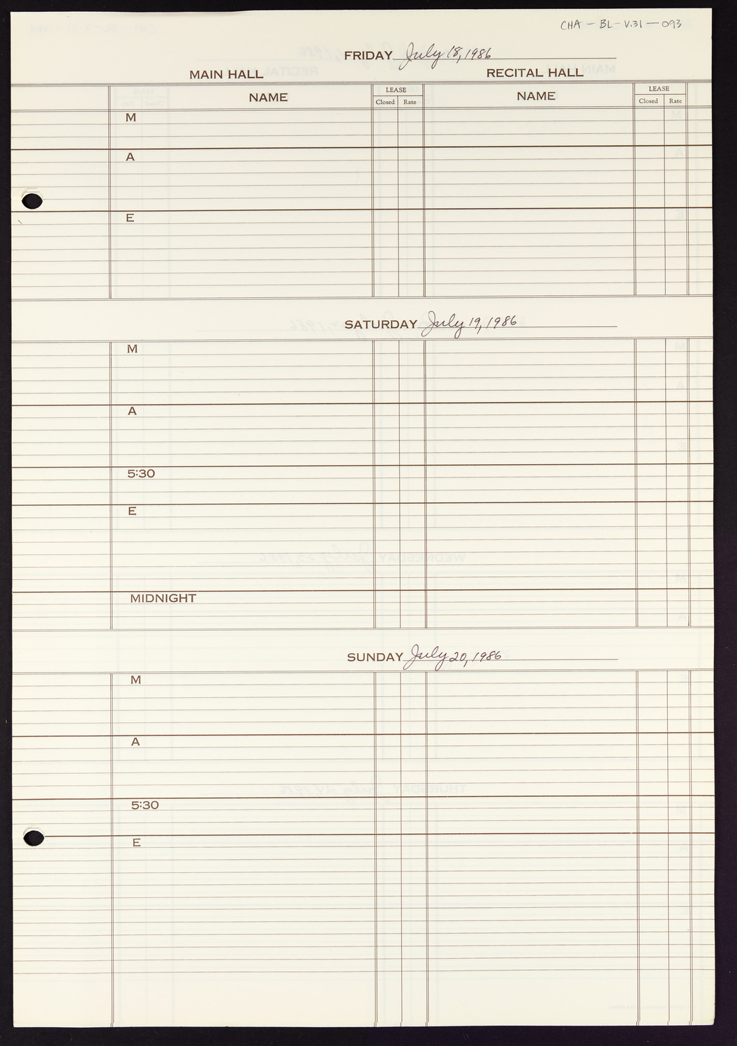 Carnegie Hall Booking Ledger, volume 31, page 93