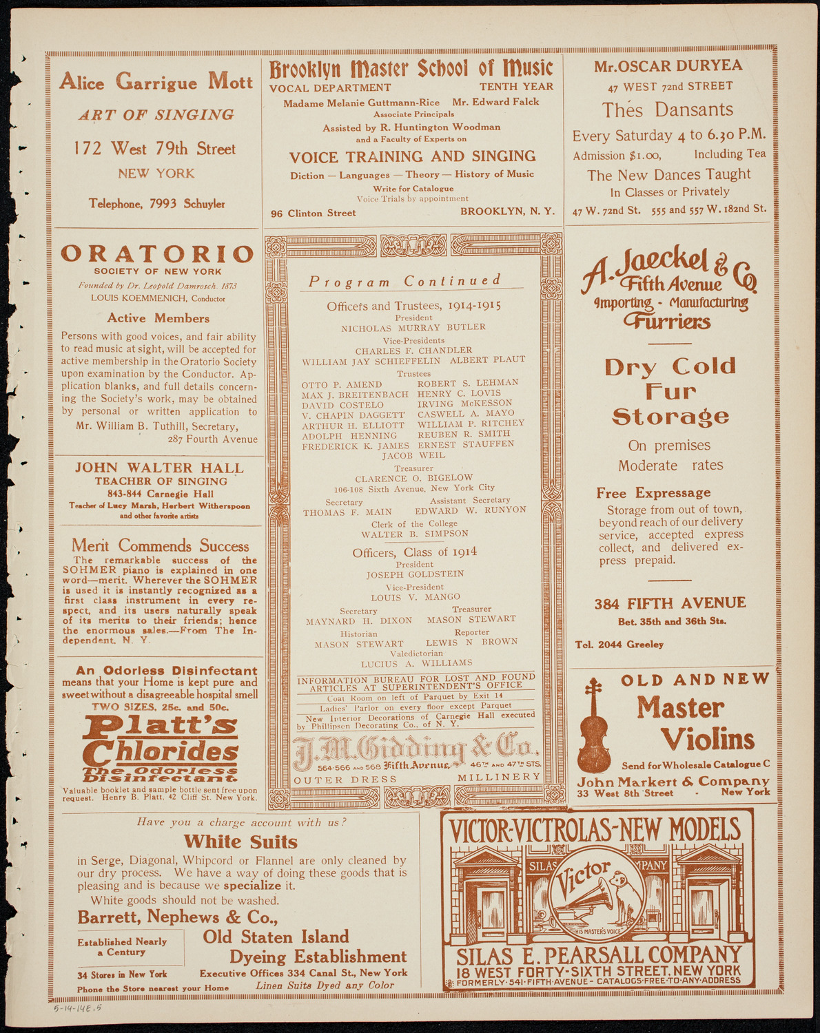 Graduation: Columbia University College of Pharmacy, May 14, 1914, program page 9