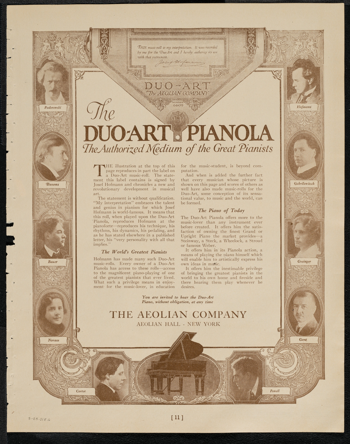 National Symphony Orchestra, March 25, 1921, program page 11