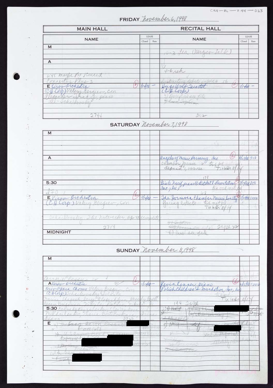 Carnegie Hall Booking Ledger, volume 44, page 23