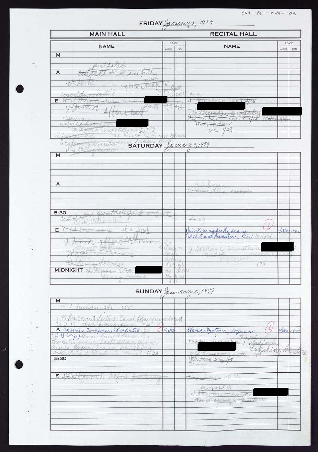 Carnegie Hall Booking Ledger, volume 44, page 41