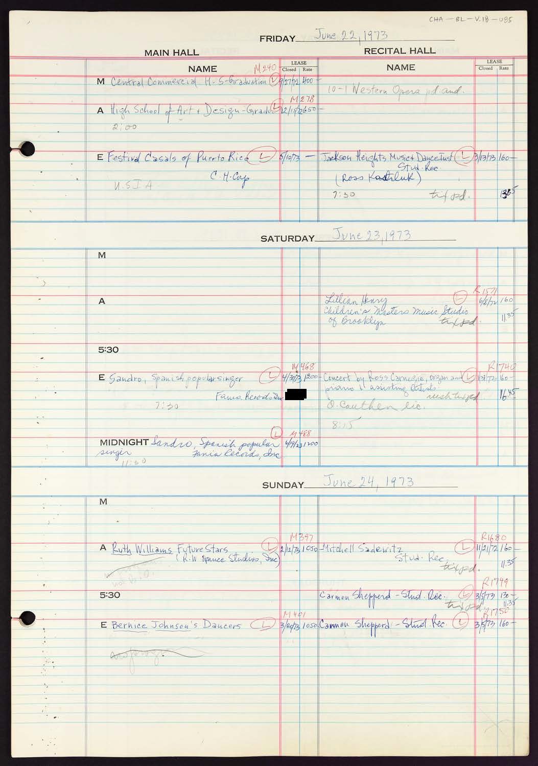 Carnegie Hall Booking Ledger, volume 18, page 85