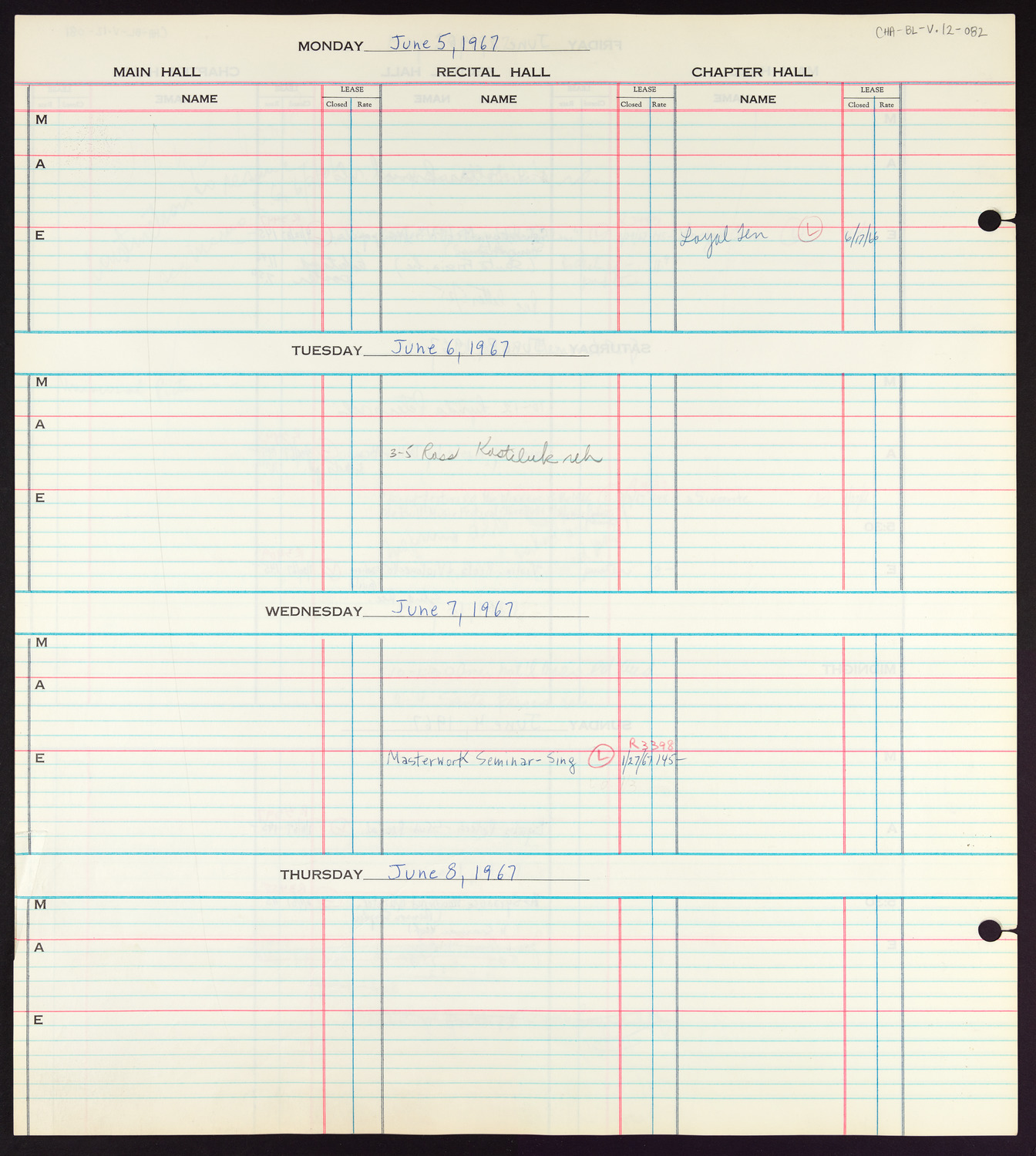 Carnegie Hall Booking Ledger, volume 12, page 82