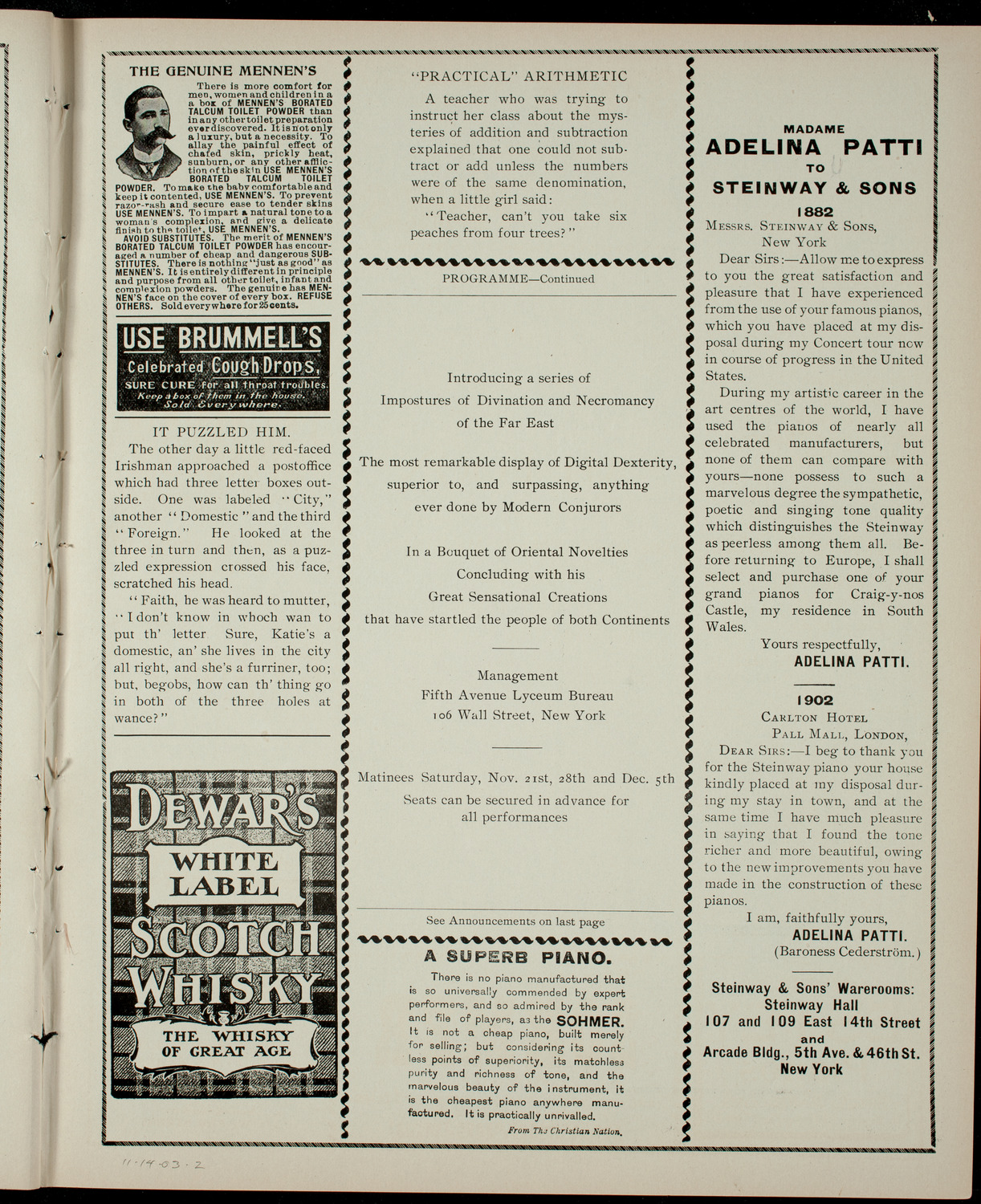 Ah Foon, November 14, 1903, program page 3