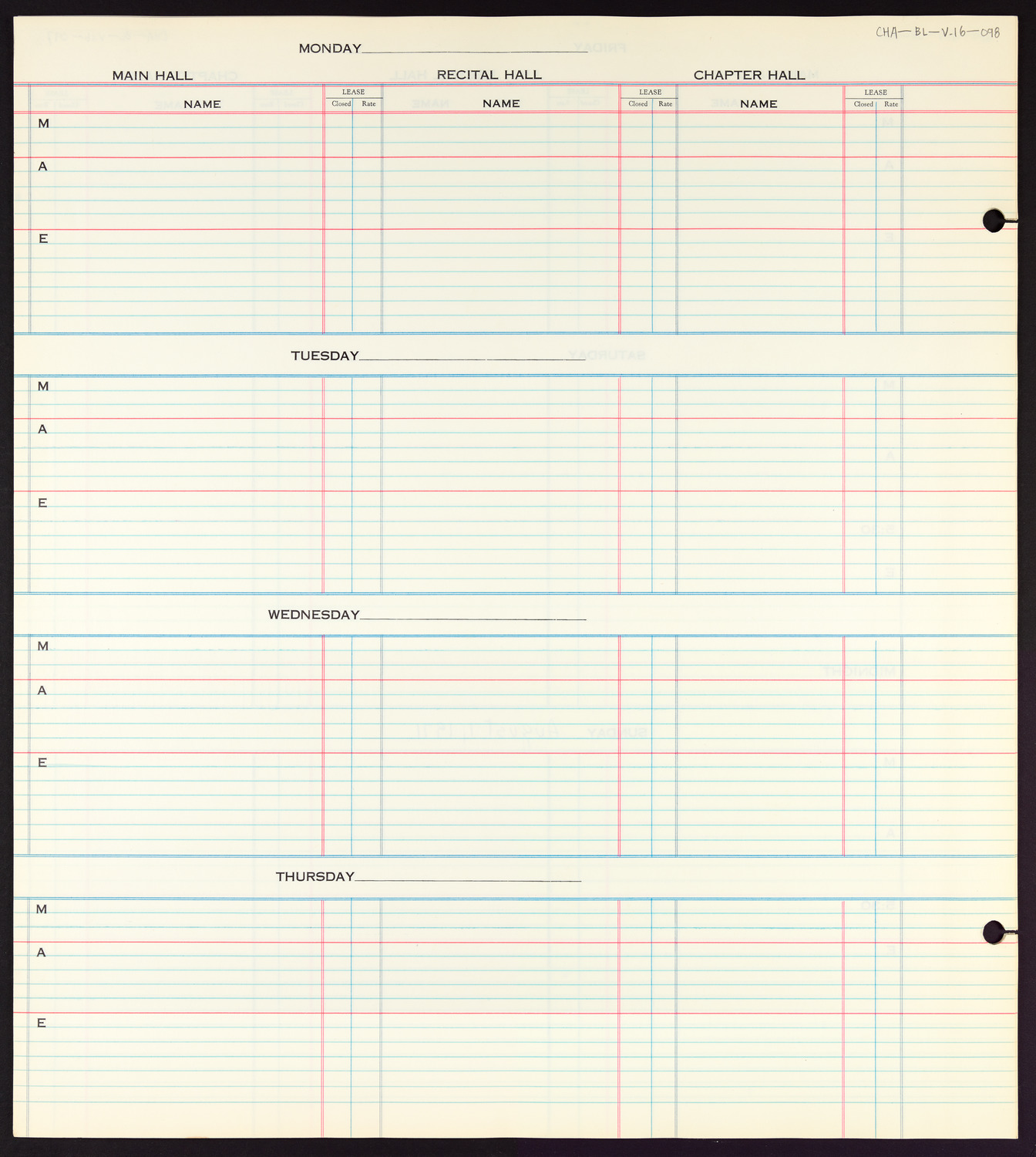 Carnegie Hall Booking Ledger, volume 16, page 98