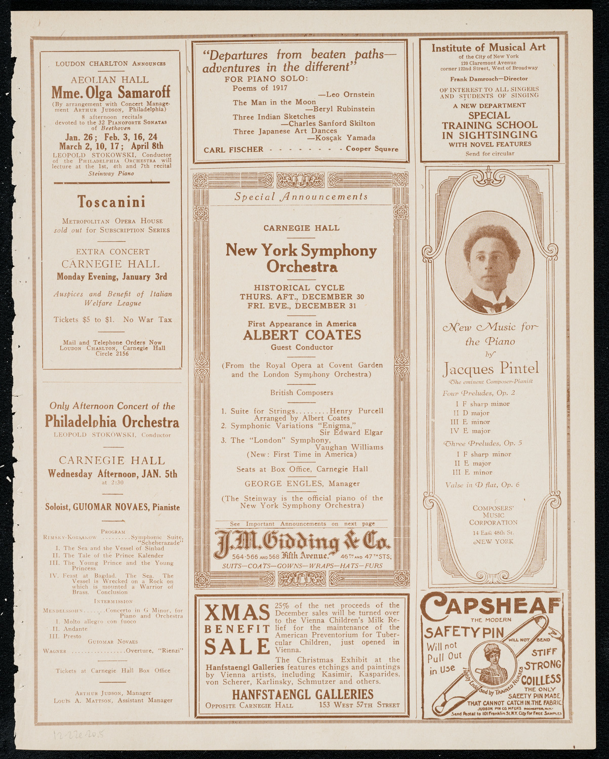 Jacques Pintel, Piano, December 22, 1920, program page 9