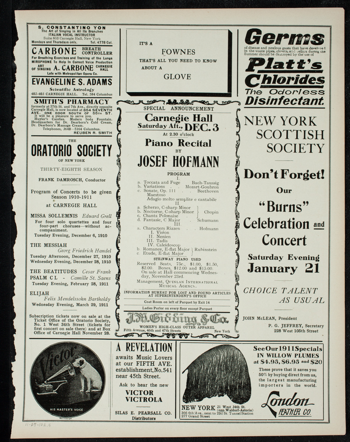 New York Philharmonic, November 27, 1910, program page 9