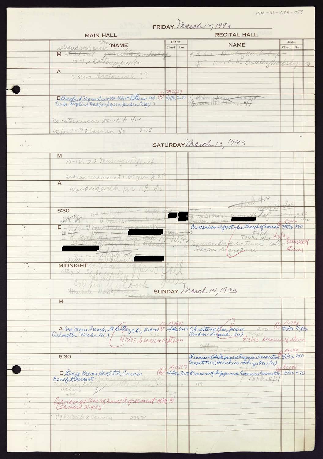 Carnegie Hall Booking Ledger, volume 38, page 59