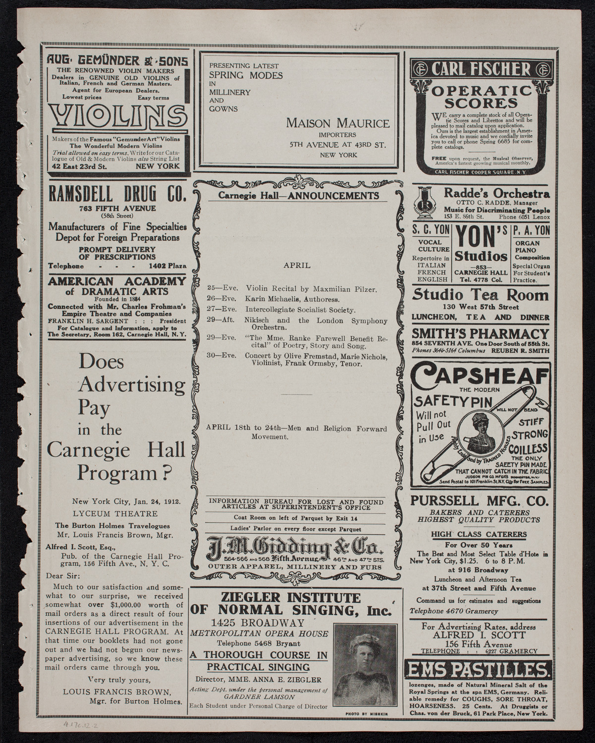 MacDowell Chorus, April 17, 1912, program page 3