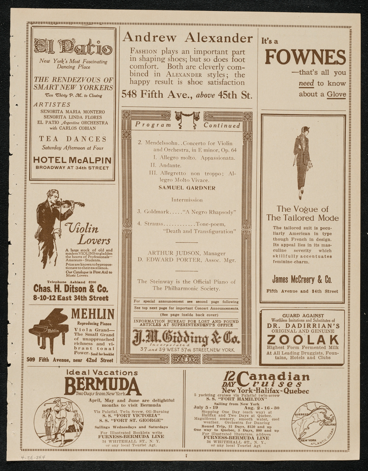 New York Philharmonic Students' Concert, April 2, 1924, program page 7