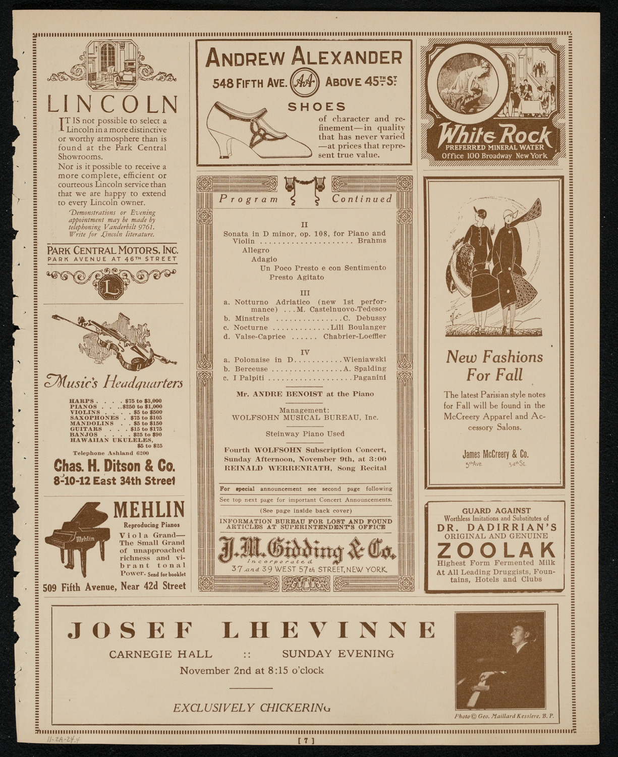 Albert Spalding, Violin, November 2, 1924, program page 7