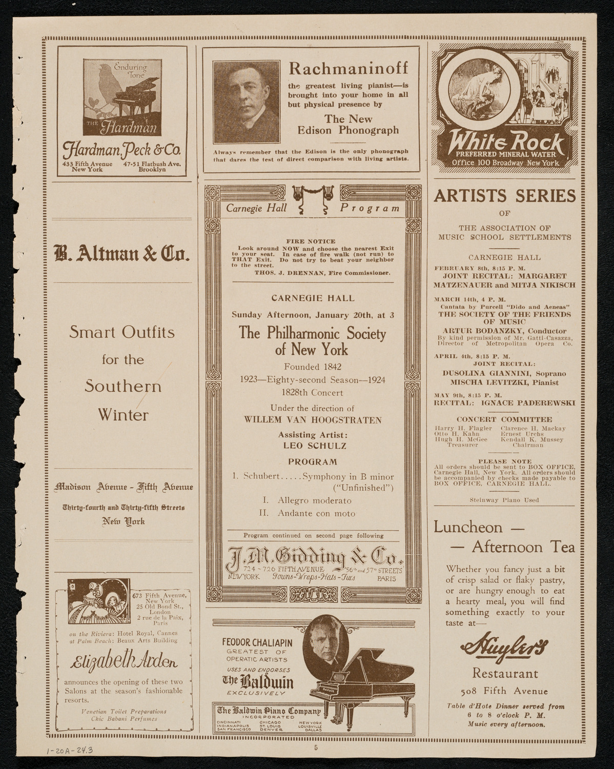 New York Philharmonic, January 20, 1924, program page 5