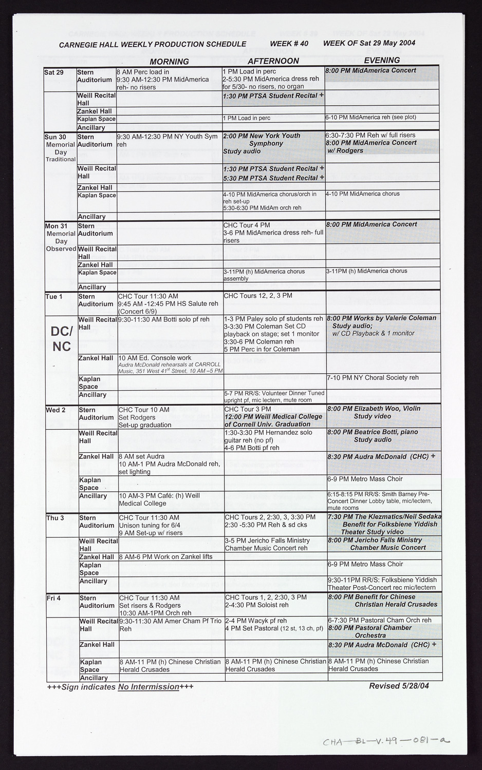 Carnegie Hall Booking Ledger, volume 49, page 81a