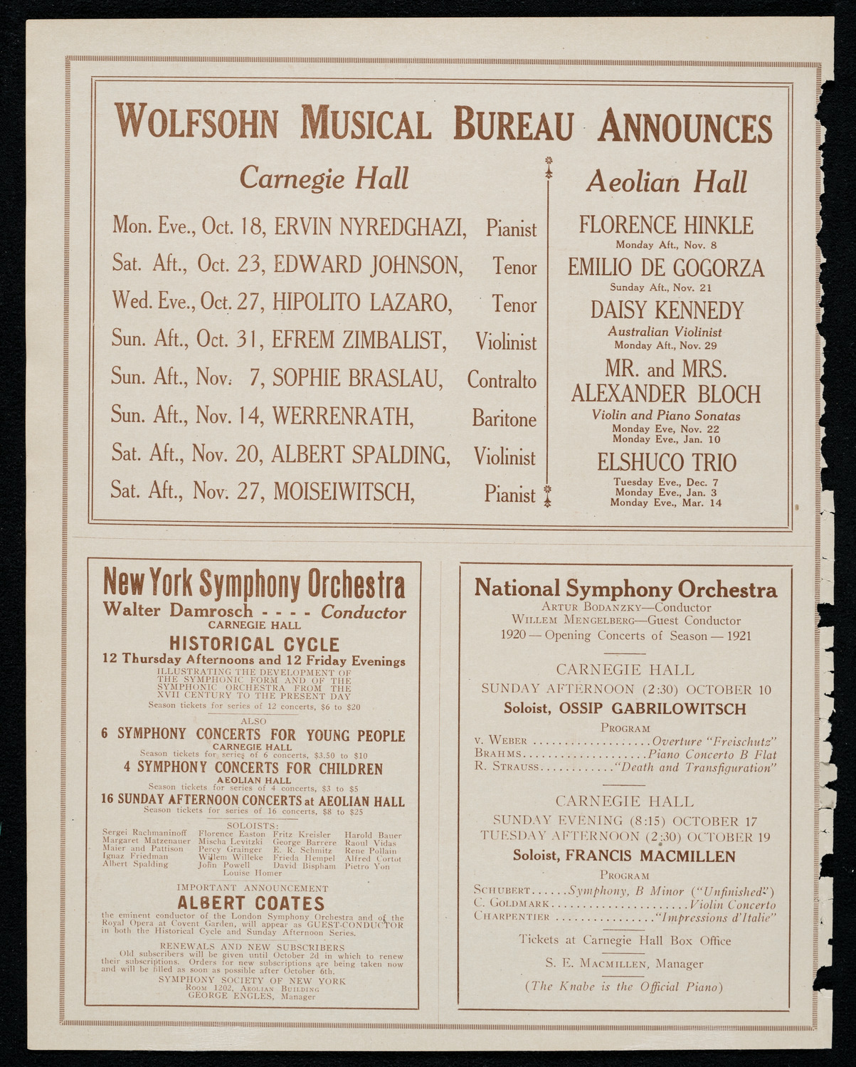 Raoul Vidas, Violin, October 9, 1920, program page 8