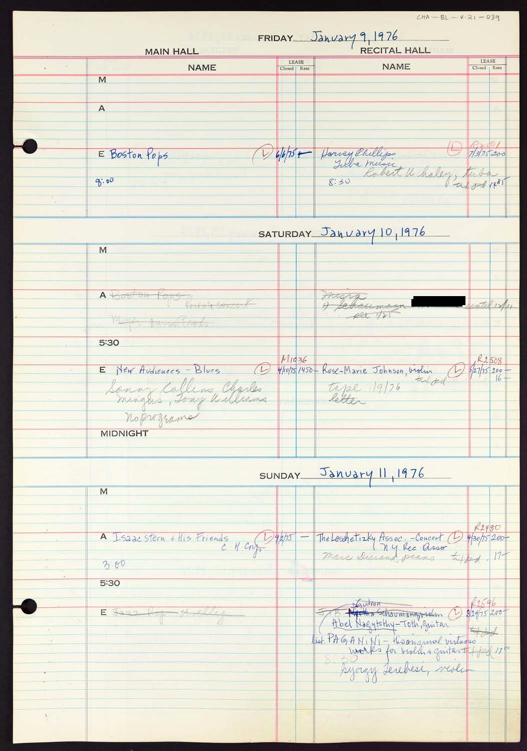 Carnegie Hall Booking Ledger, volume 21, page 39