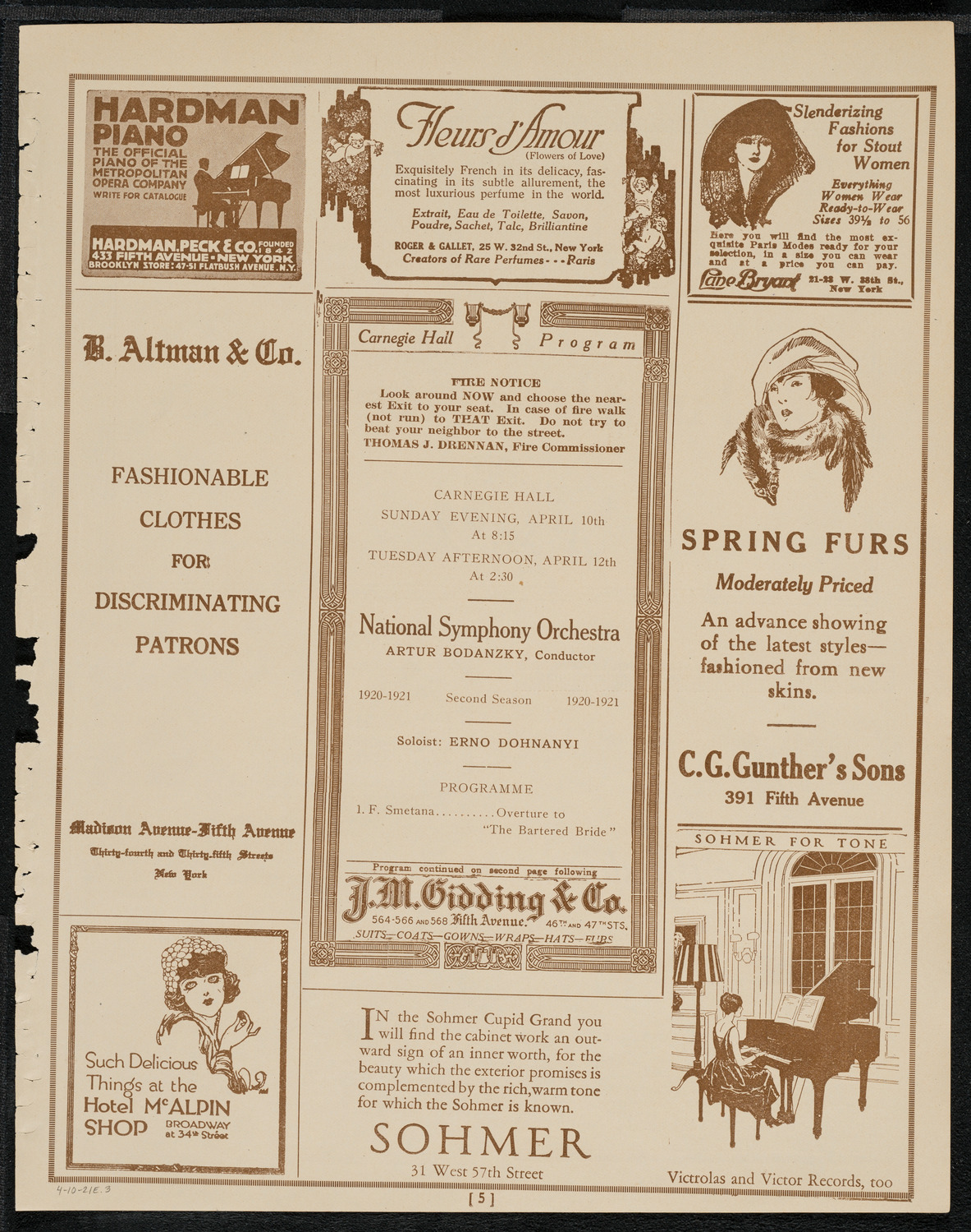 National Symphony Orchestra, April 10, 1921, program page 5