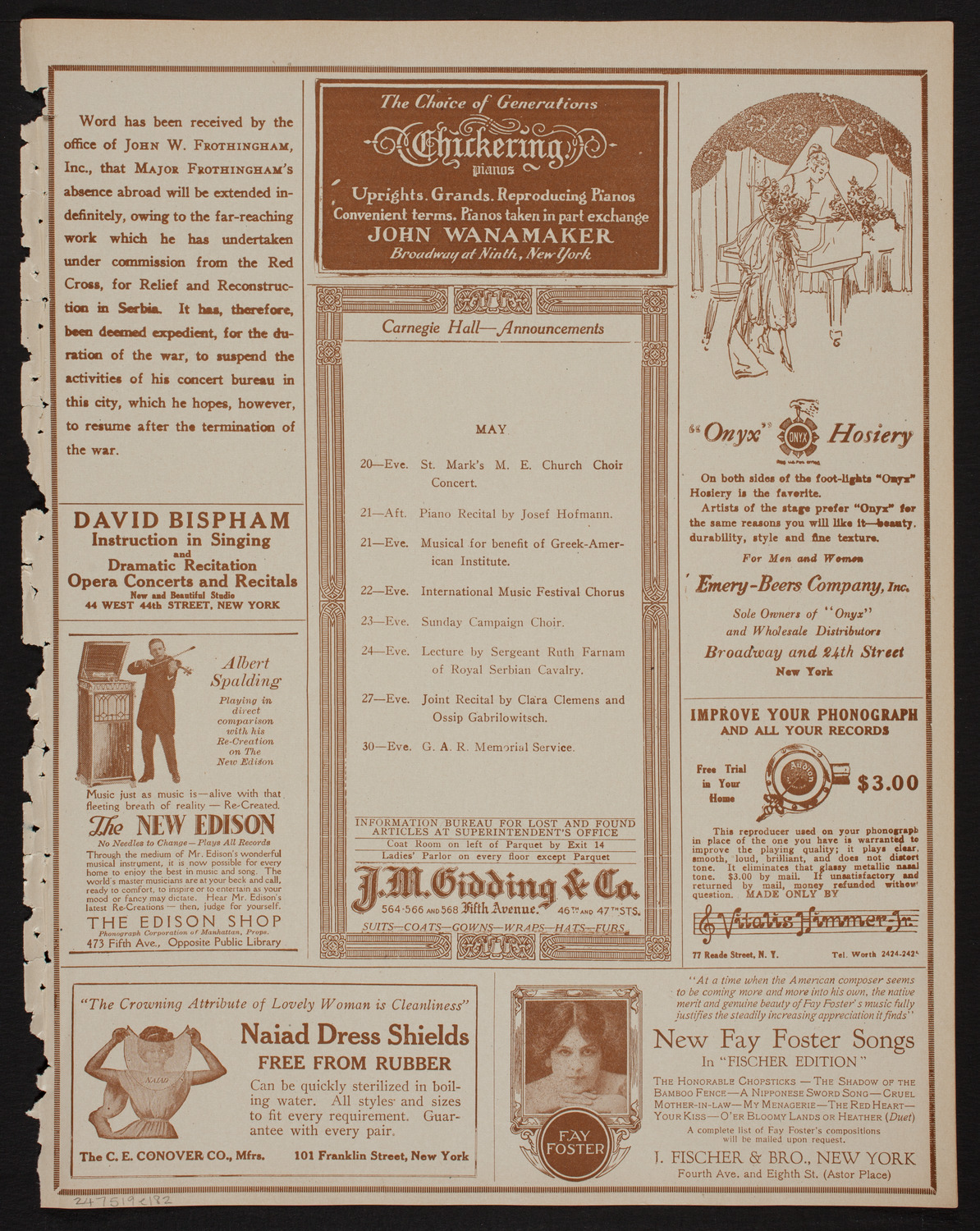 Benefit: Russian Relief Fund, May 19, 1918, program page 3