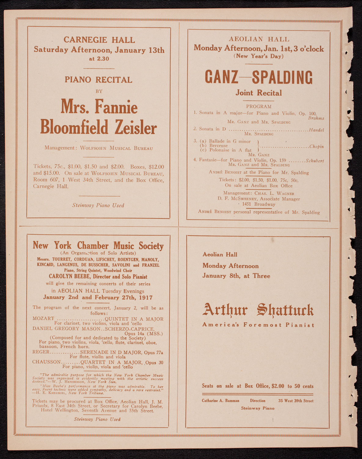 Ernest Schelling, Piano, December 26, 1916, program page 10