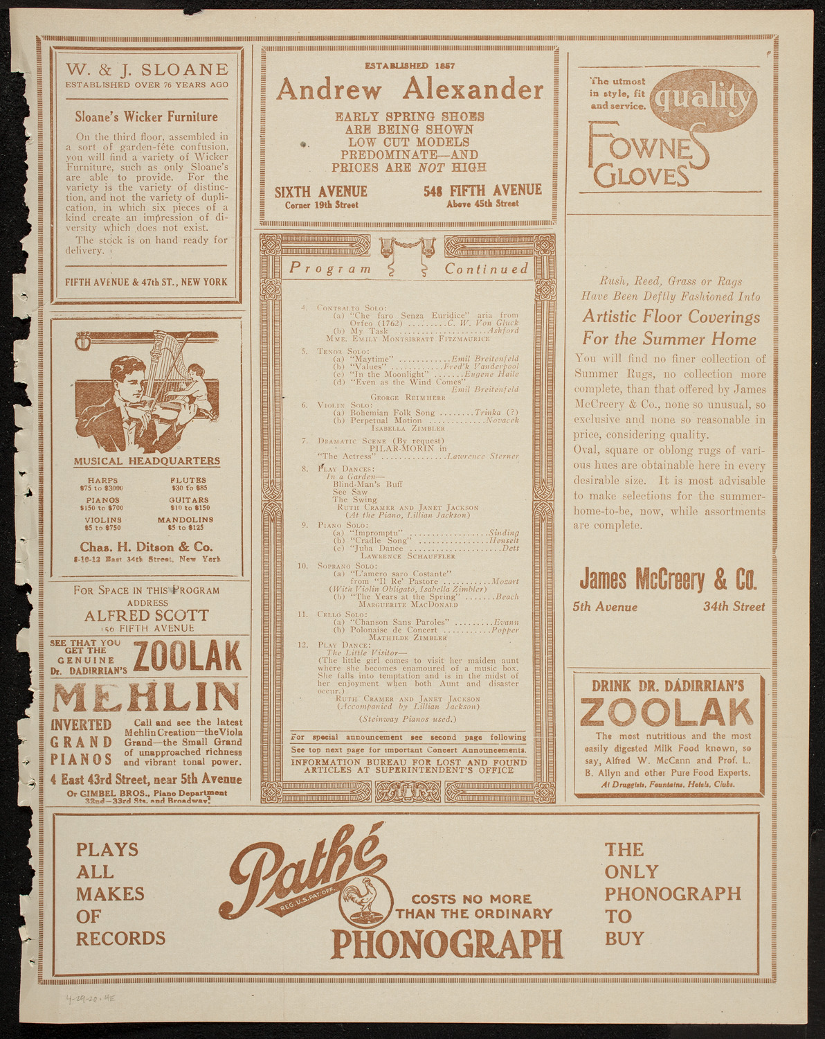 Benefit: St. Andrew's One Cent Coffee Stands Society, April 29, 1920, program page 7