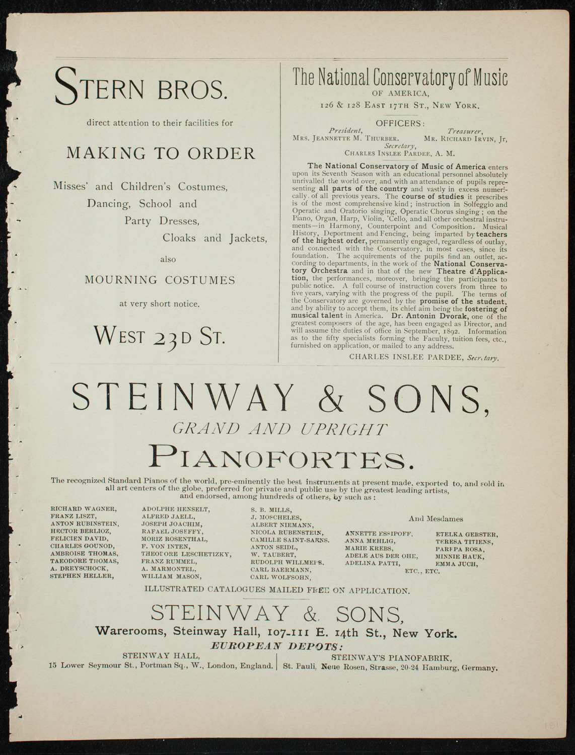 Damrosch Sunday Concert, November 22, 1891, program page 7