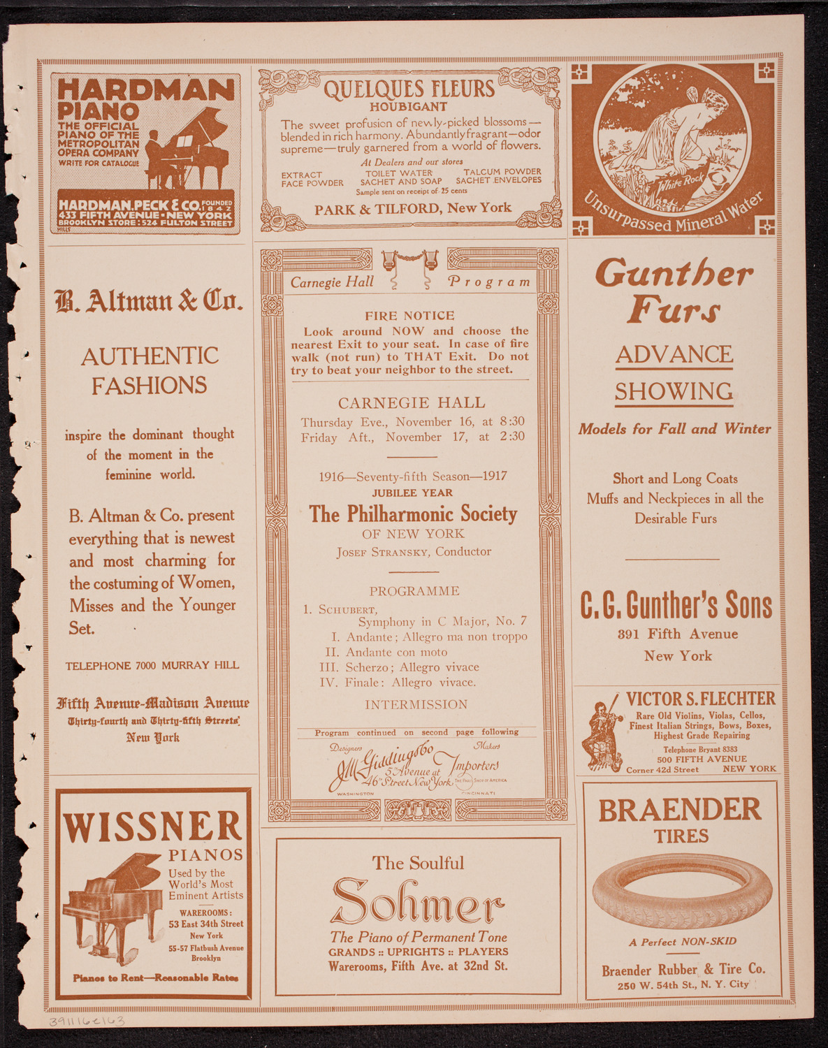 New York Philharmonic, November 16, 1916, program page 5