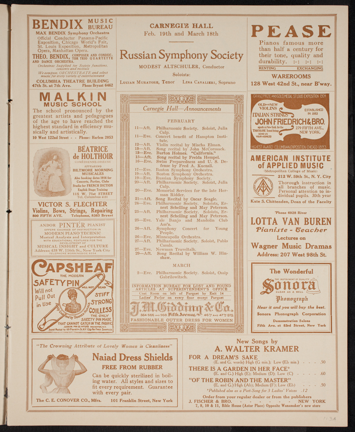 New York Philharmonic, February 10, 1916, program page 3