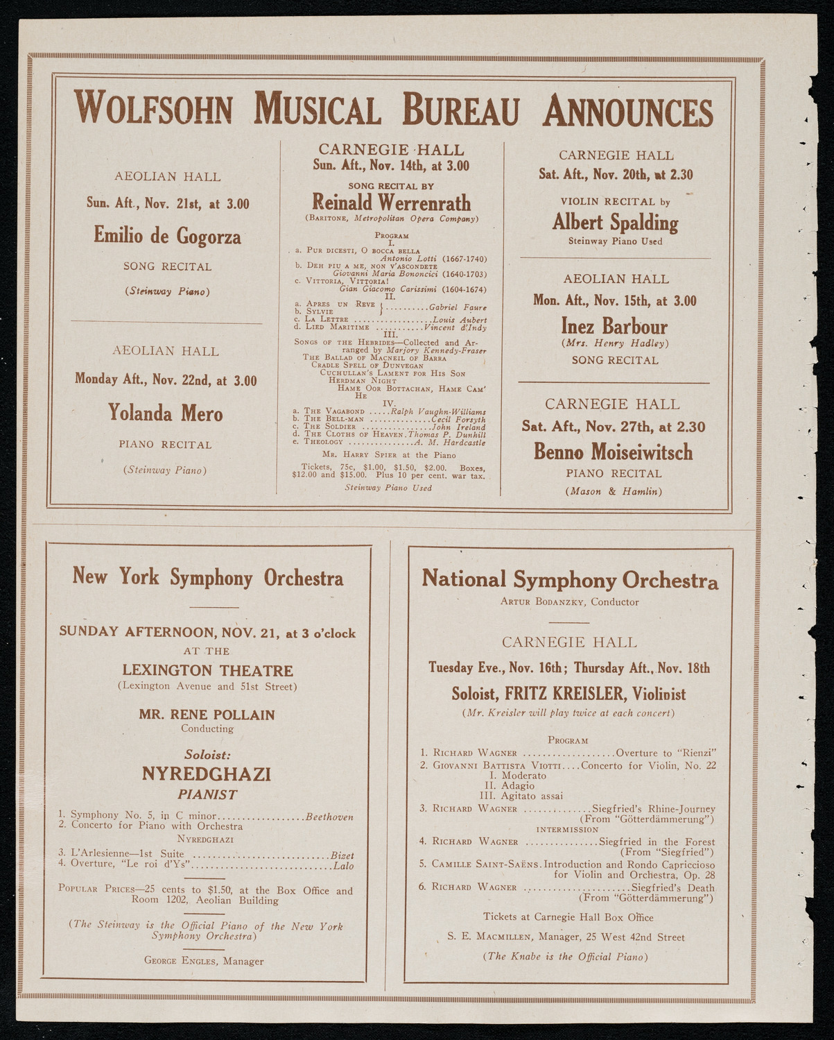New York Symphony Orchestra, November 12, 1920, program page 8