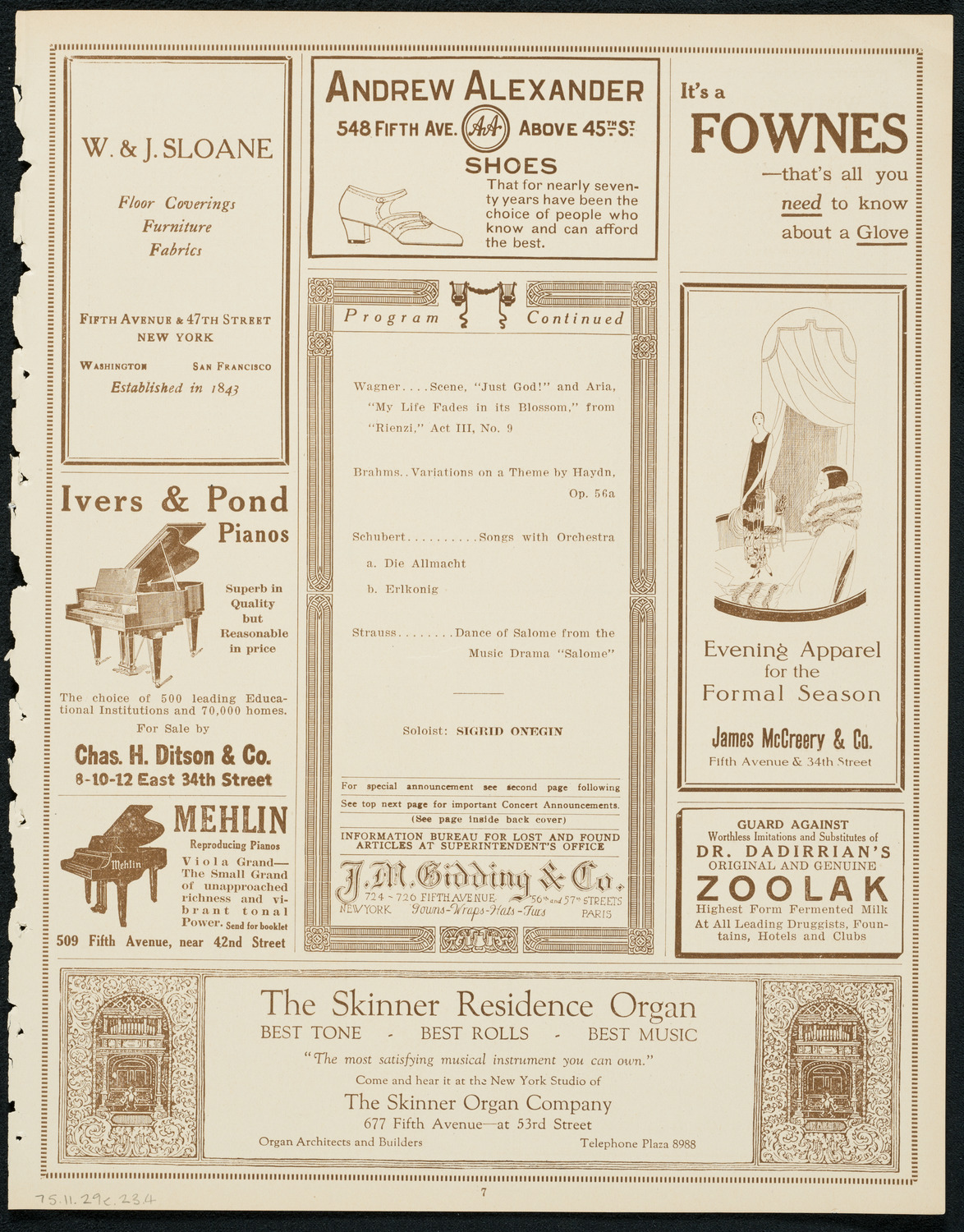 Boston Symphony Orchestra, November 29, 1923, program page 7