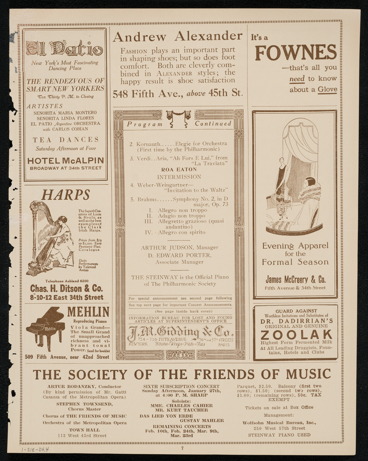 New York Philharmonic Students' Concert, January 21, 1924, program page 7