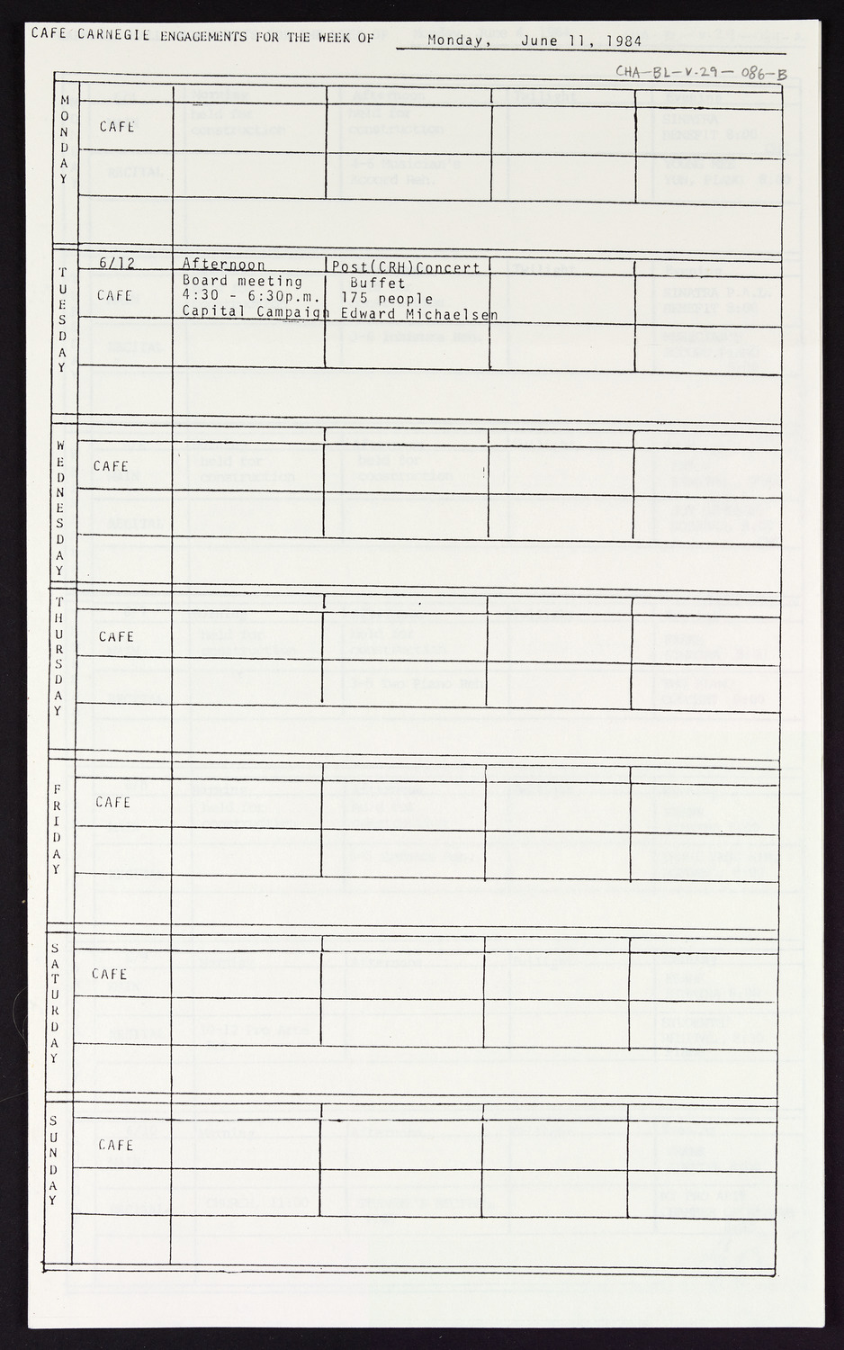 Carnegie Hall Booking Ledger, volume 29, page 86b