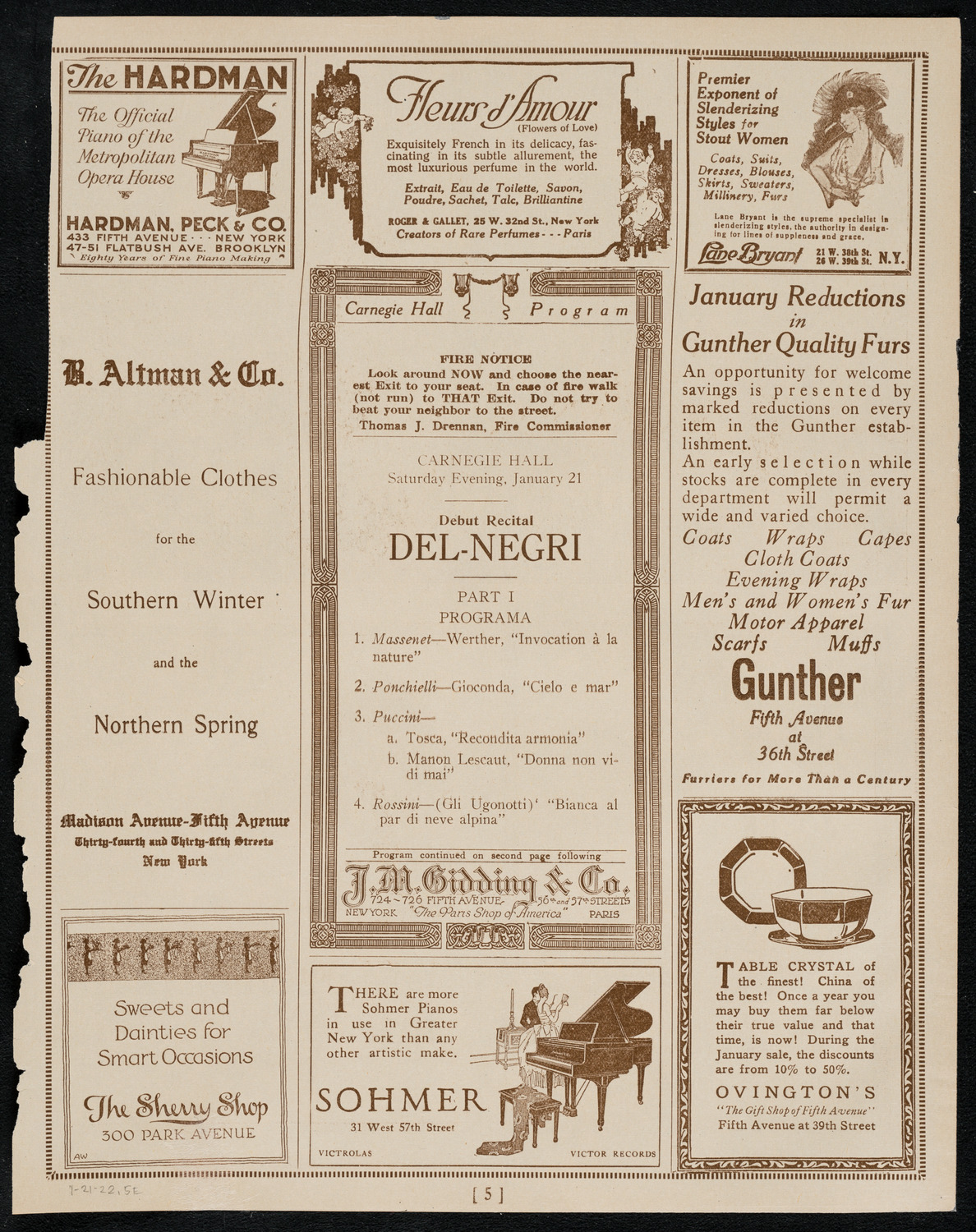 João (Giovanni) Del Negri, Tenor, January 21, 1922, program page 5