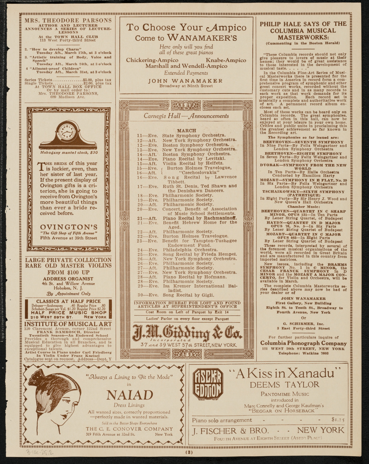 Philadelphia Orchestra, March 10, 1925, program page 3