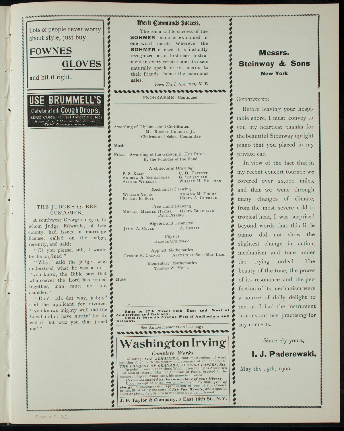 Graduation: General Society of Mechanics and Tradesmen, April 14, 1905, program page 3