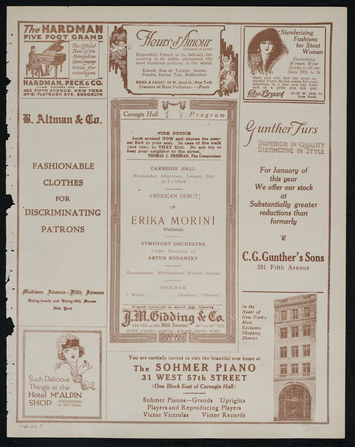 Erica Morini, Violin, with Orchestra, January 26, 1921, program page 5