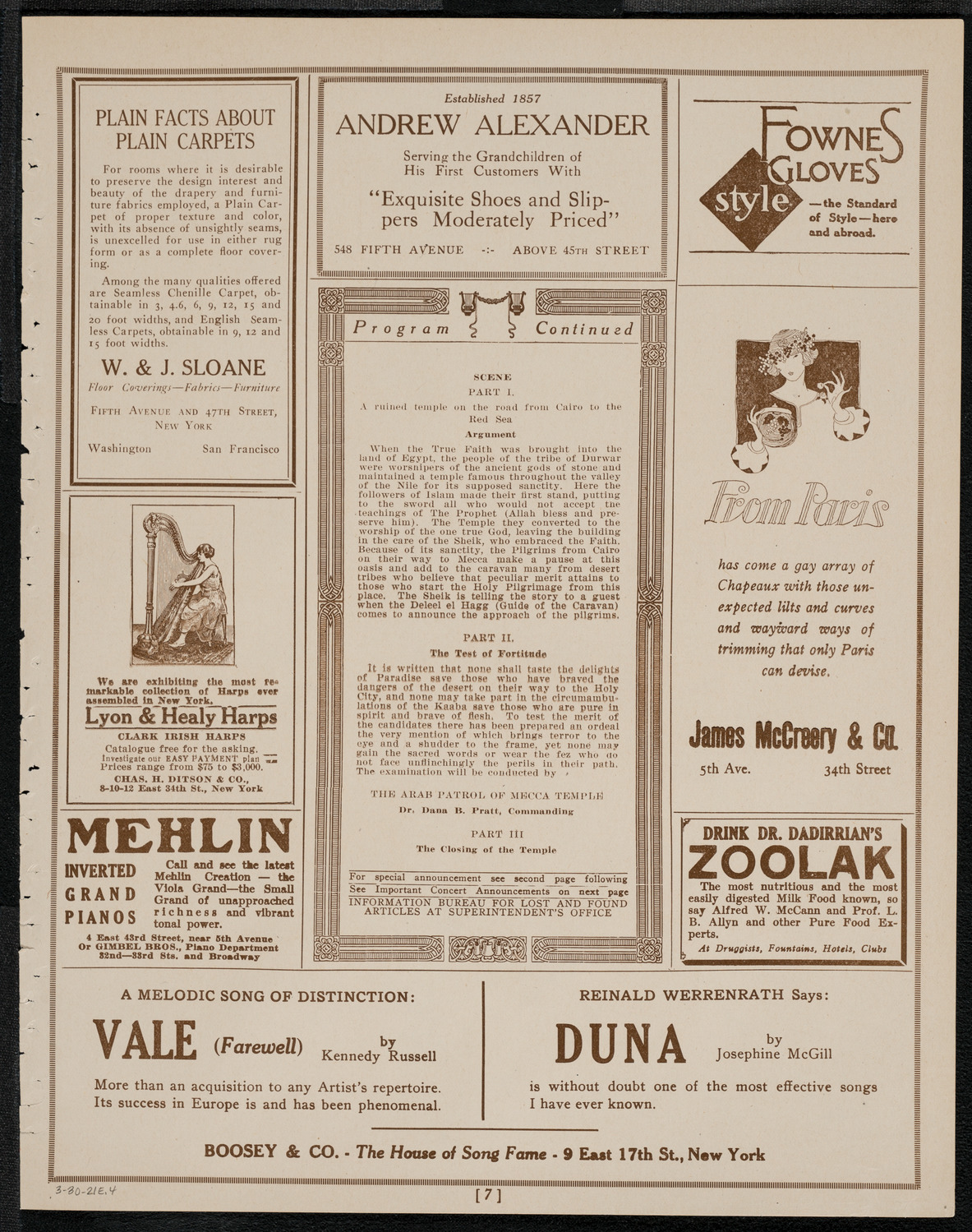 Mecca Temple of New York: Ancient Arabic Order of the Nobles of the Mystic Shrine, March 30, 1921, program page 7