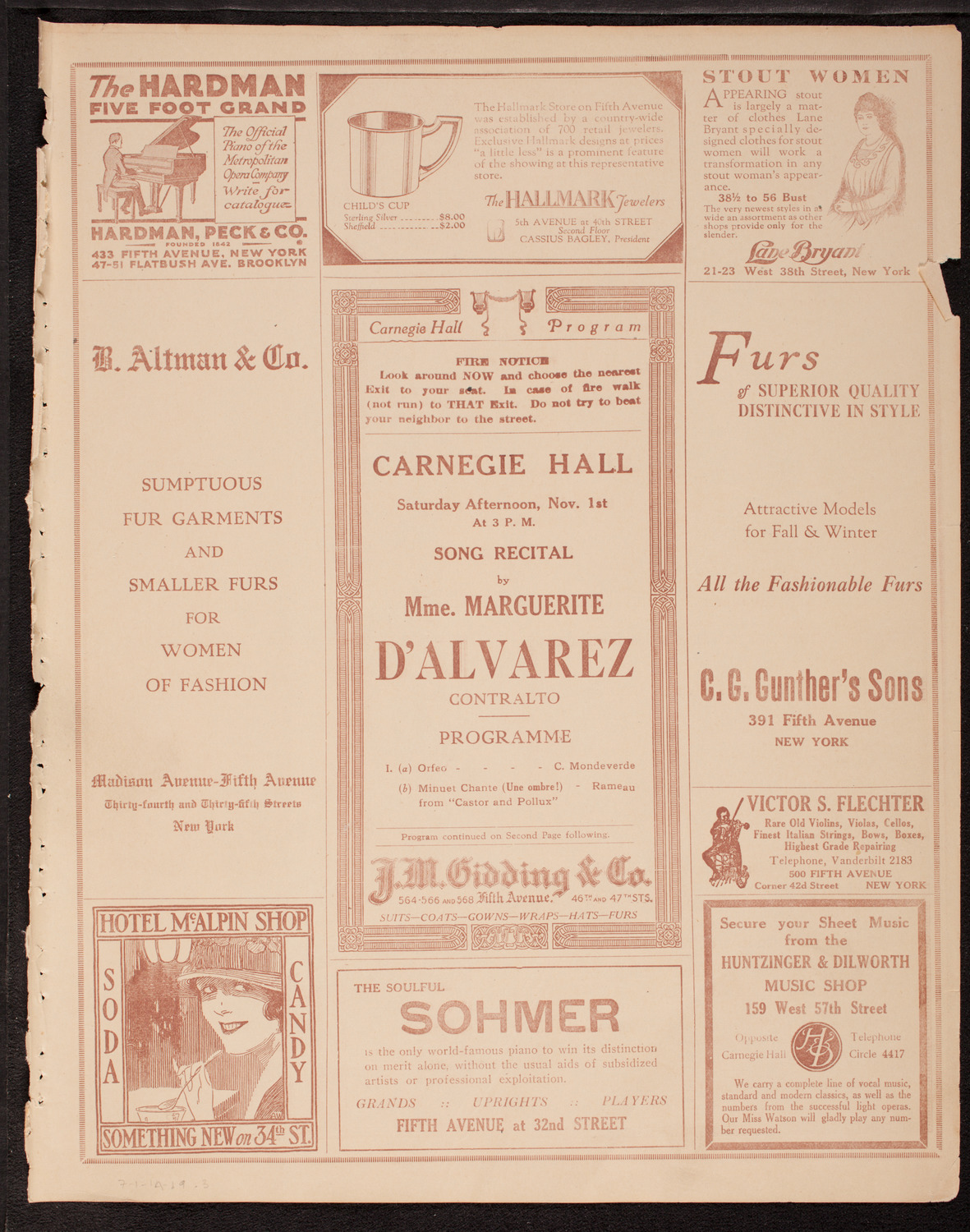 Marguerite D'Alvarez, Contralto, November 1, 1919, program page 5