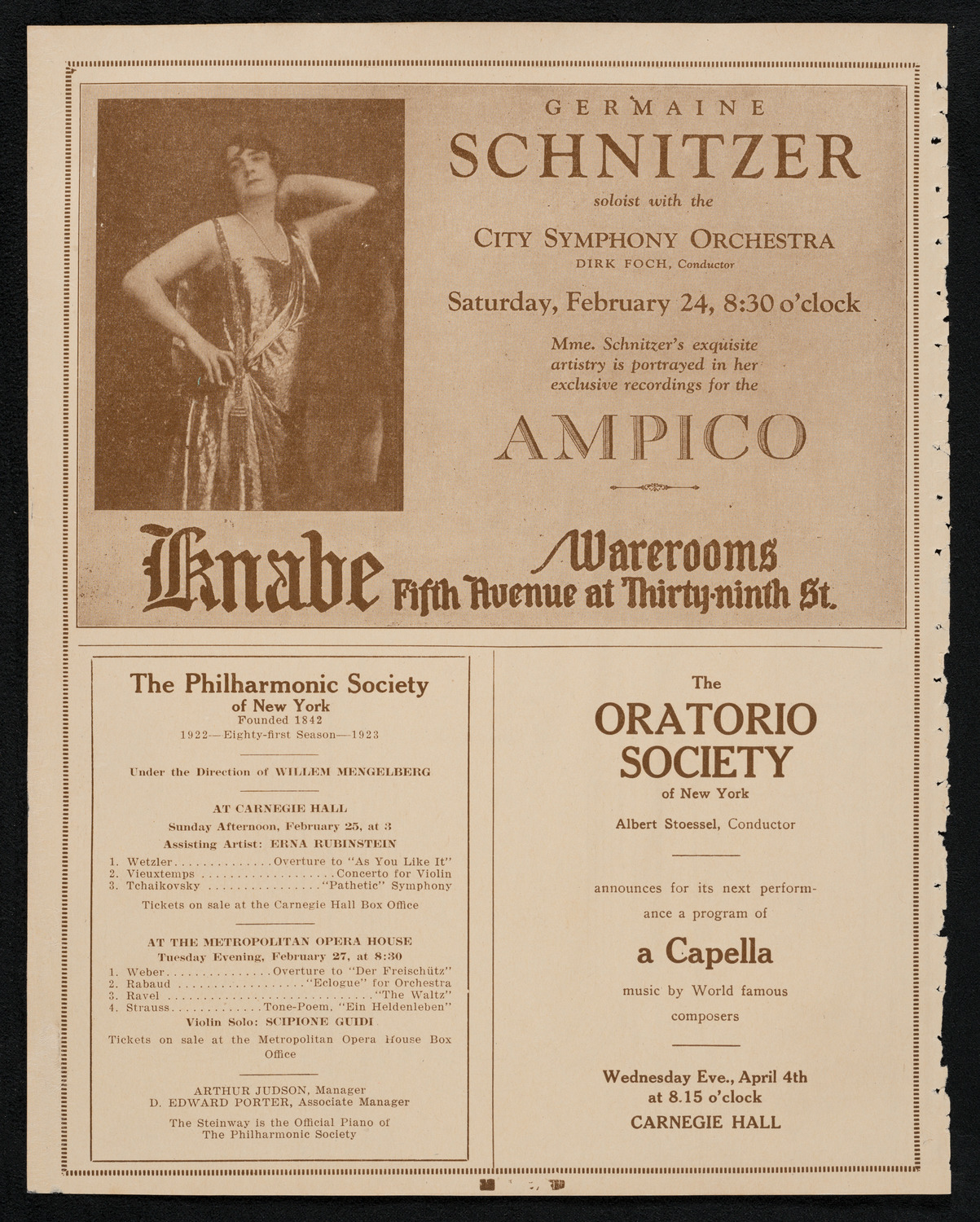 New York Philharmonic, February 23, 1923, program page 12