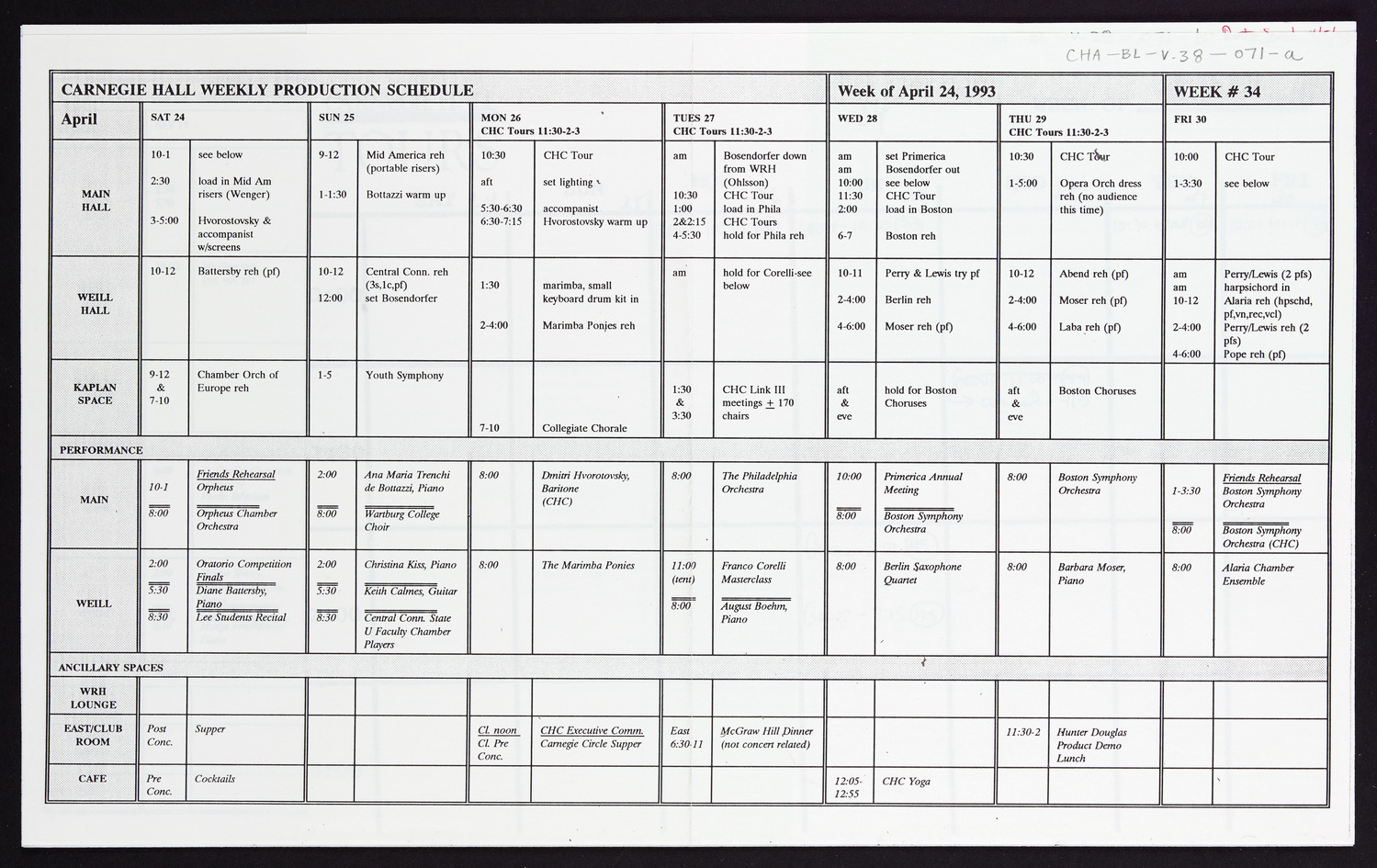 Carnegie Hall Booking Ledger, volume 38, page 71a