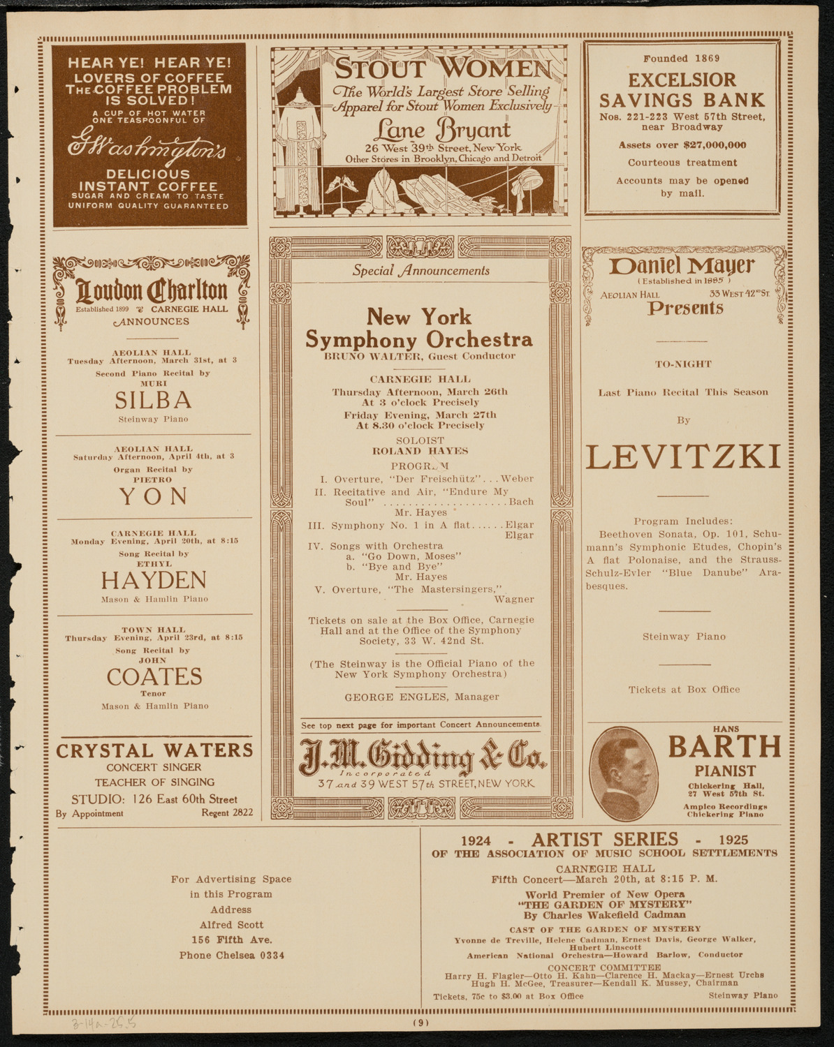 Boston Symphony Orchestra, March 14, 1925, program page 9