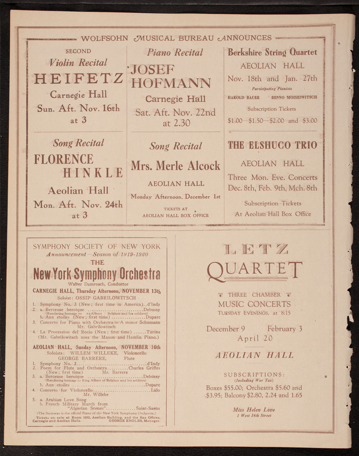 Sophie Braslau, Contralto, November 9, 1919, program page 8