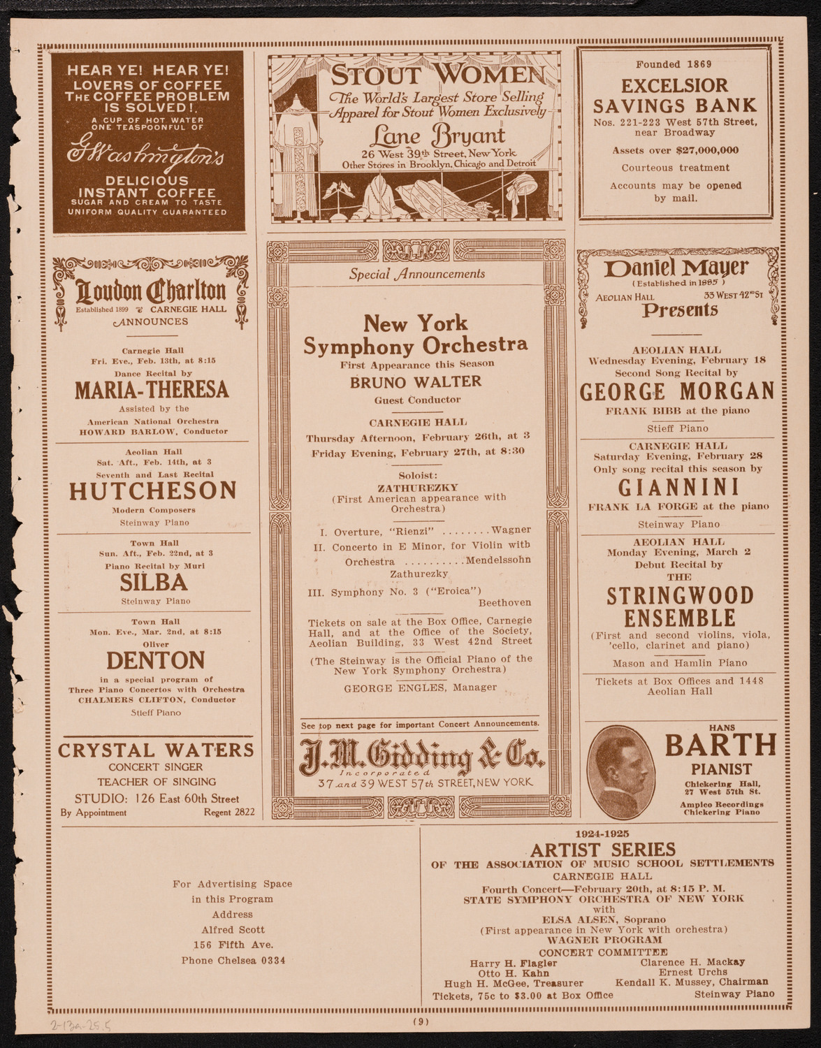 New York Philharmonic, February 13, 1925, program page 9