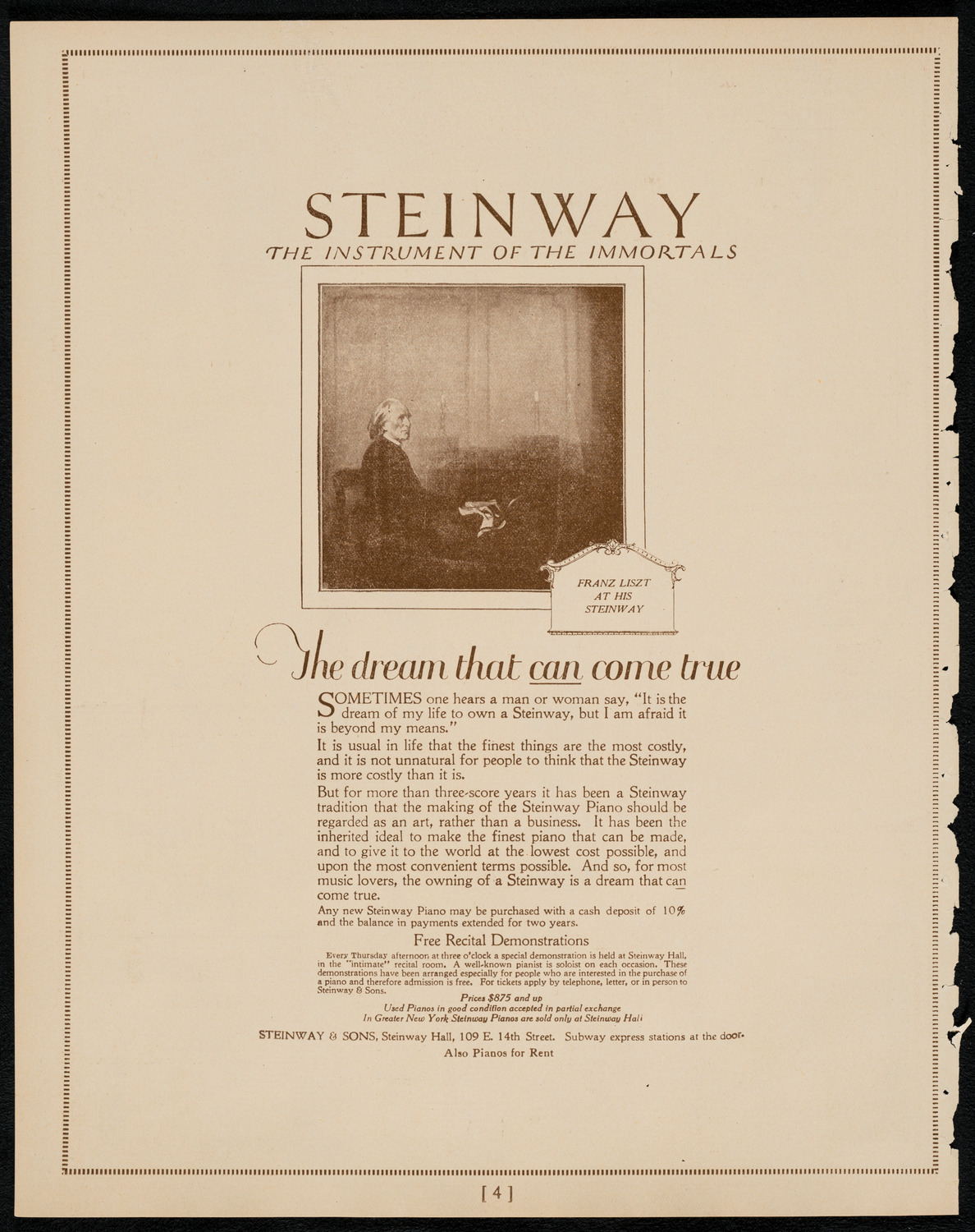 Brahms Memorial featuring Elly Ney and the New York Philharmonic, January 2, 1922, program page 4