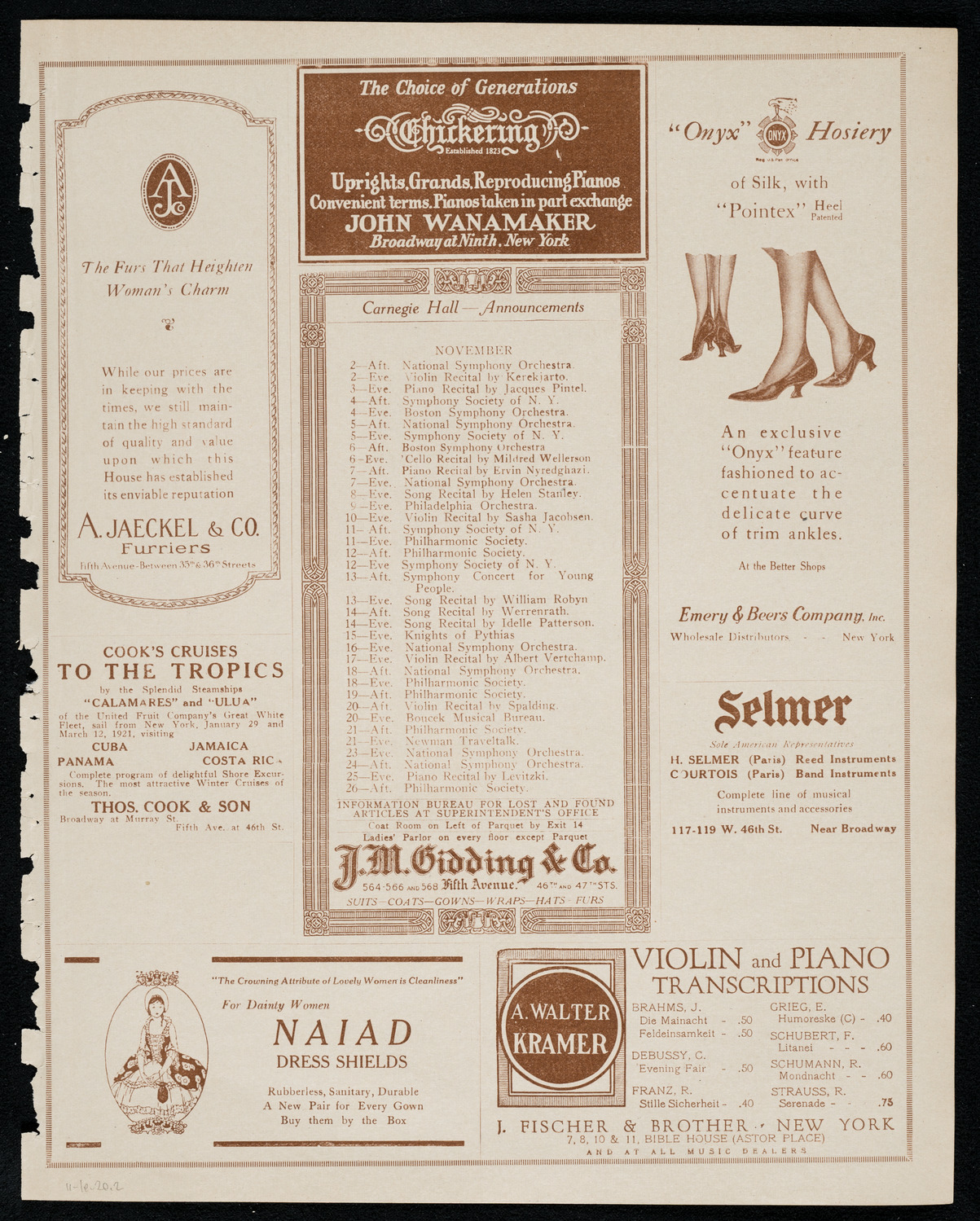 J. Piastro Borisoff, Violin, November 1, 1920, program page 3