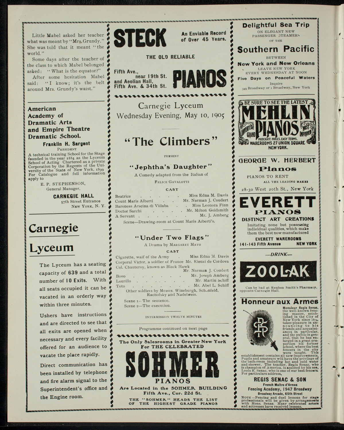 Theatrical Presentation by The Climbers, May 10, 1905, program page 2