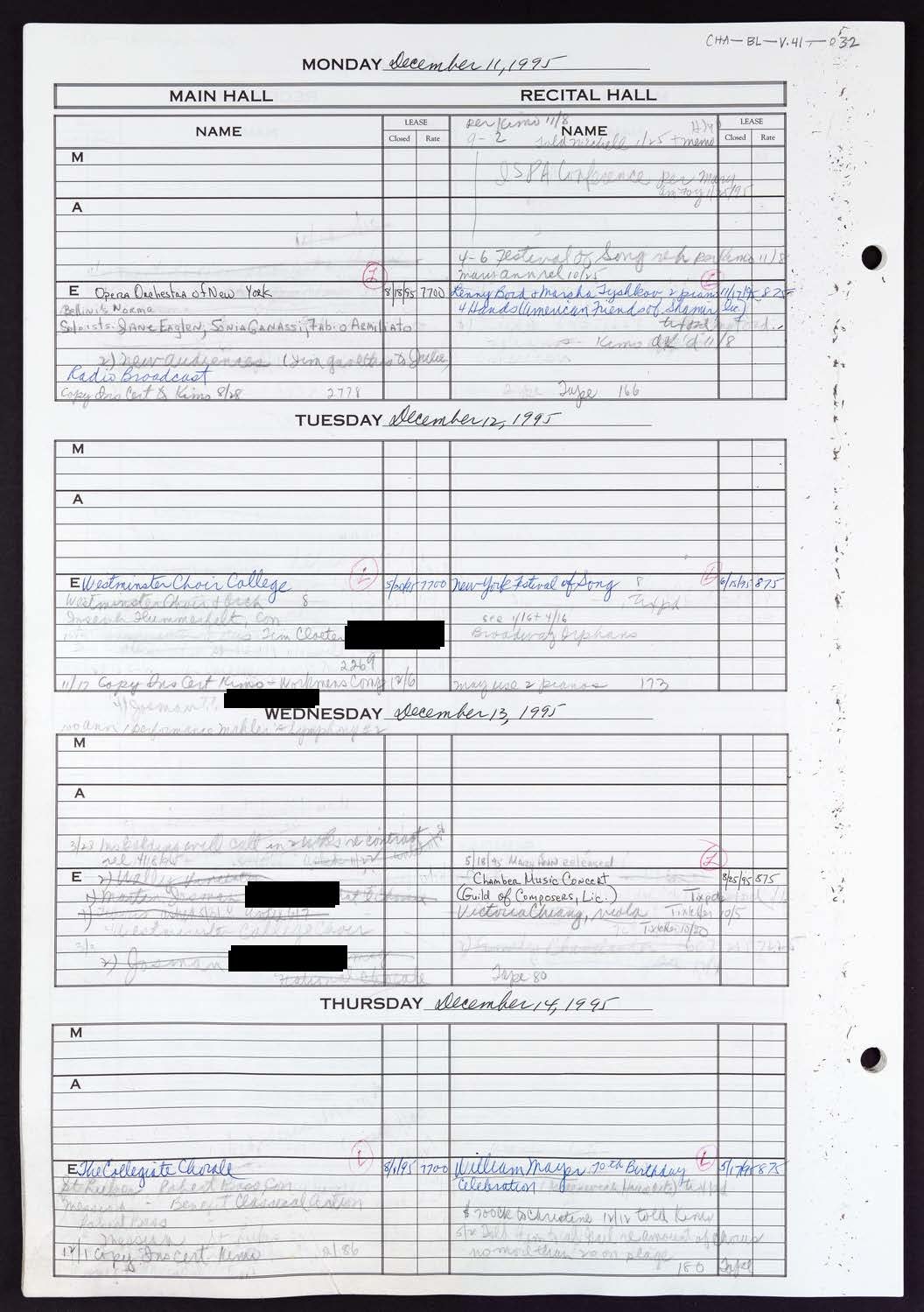 Carnegie Hall Booking Ledger, volume 41, page 32