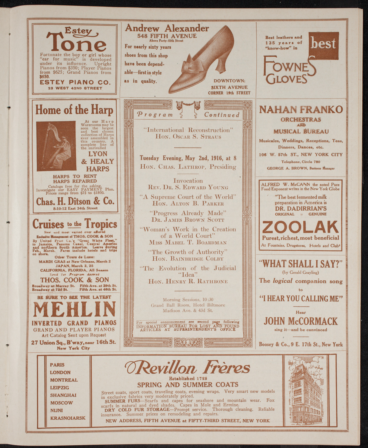 Second World Court Congress, May 2, 1916, program page 7